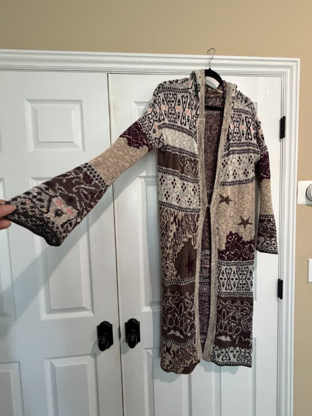 FREE PEOPLE Mixed Media Longline Cardigan Sweater Duster Hooded Size Medium - Picture 6 of 13